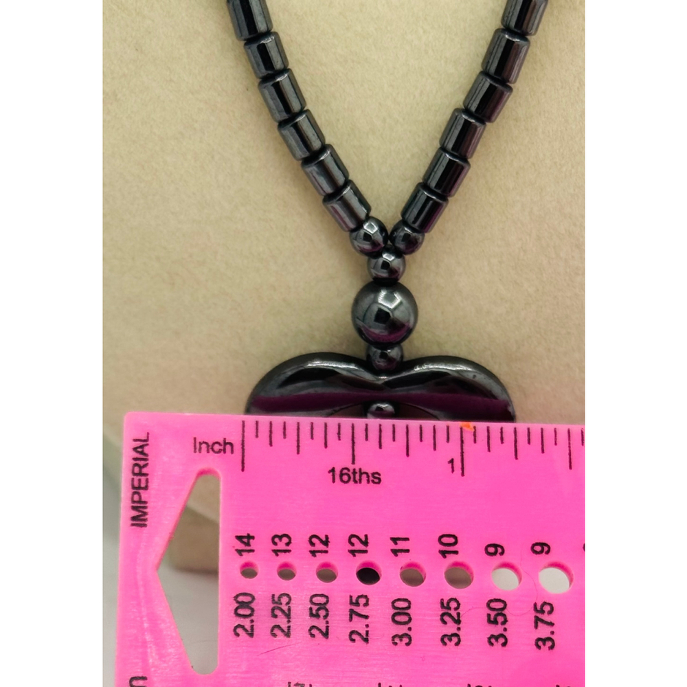 Hematite Heart Pendant Necklace Vintage – 17” - Picture 5 of 5